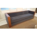 Grey Fabric Low Back Sofa Couch with Walnut Accent Trim